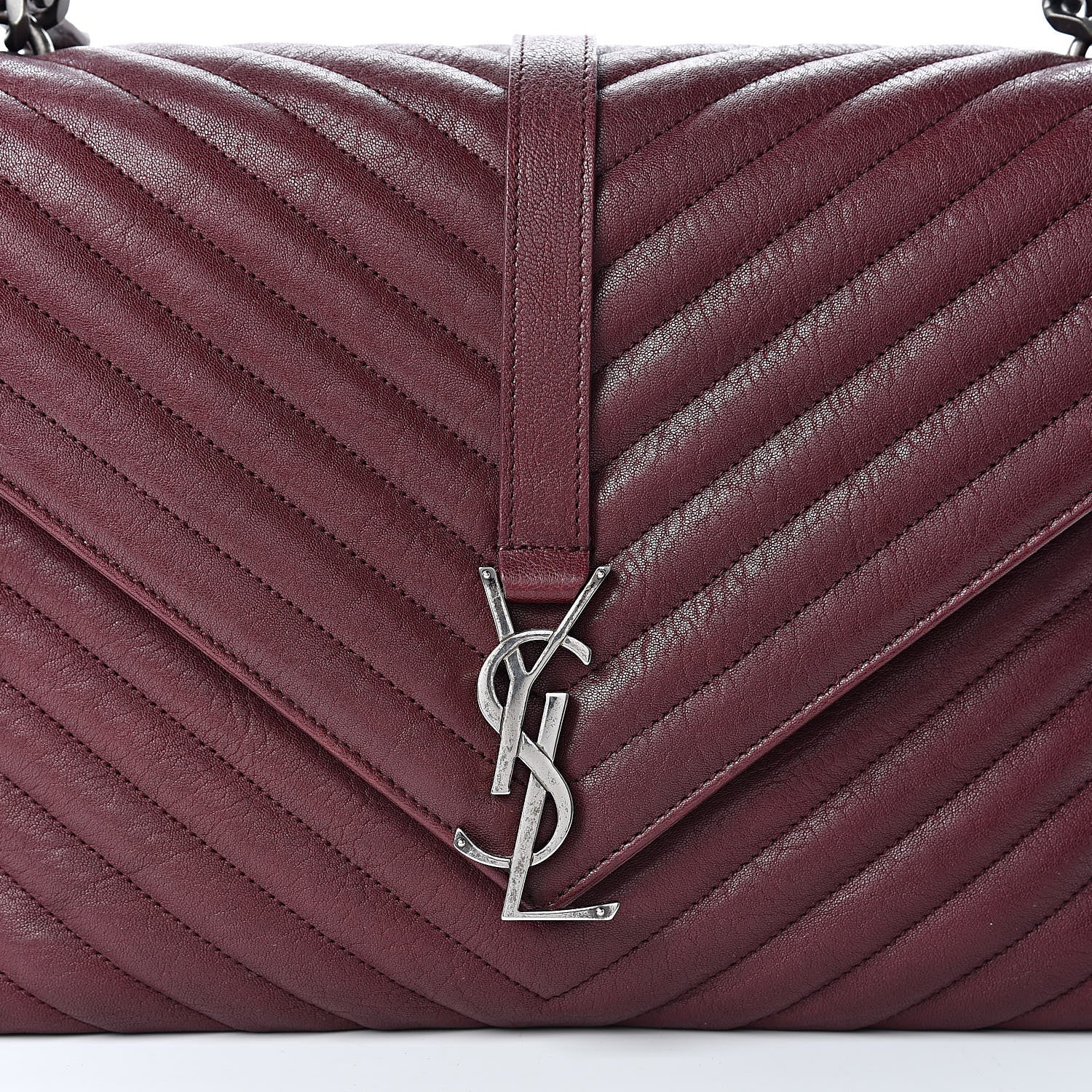 Saint Laurent Sheepskin Matelasse Chevron Large Monogram Satchel Rouge Legion 10 of 12