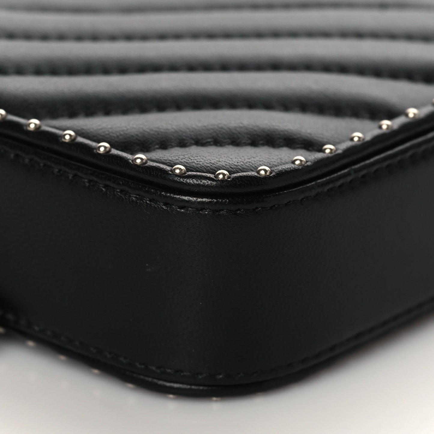 Lambskin Chevron Quilted Studded Clutch With Chain Black