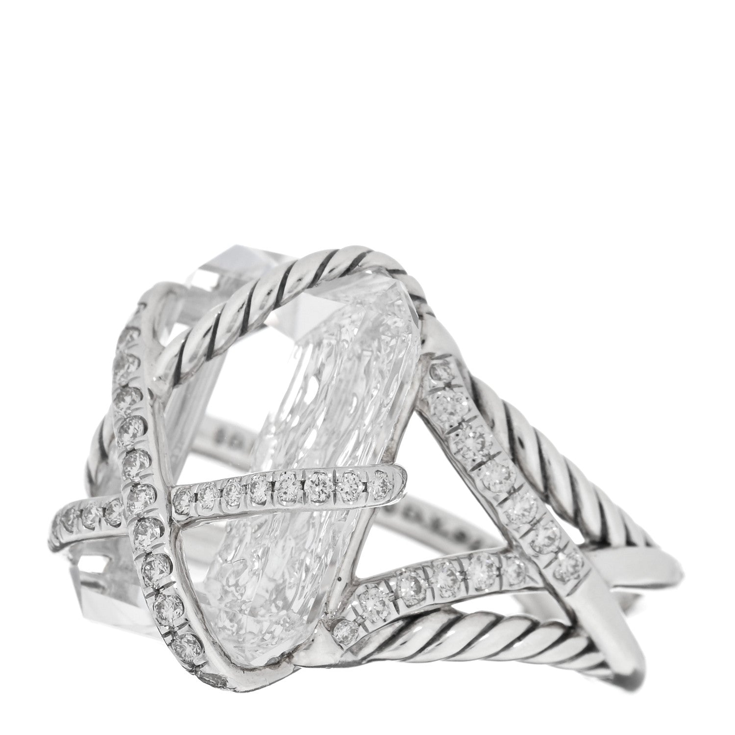 David Yurman Sterling Silver Diamond Quartz 18mm Cable Wrap Ring 53 6.25 3 of 5