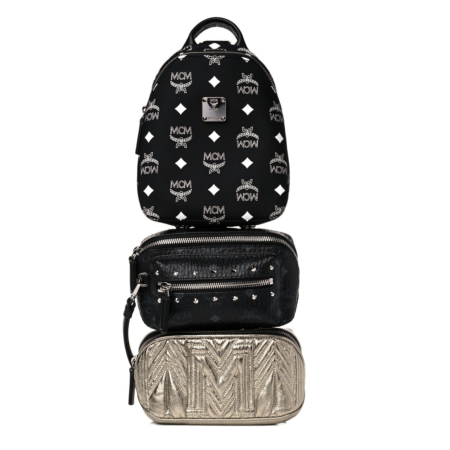 MCM Visetos Trey 4-in-1 Sling Backpack Black Gold 3 of 23