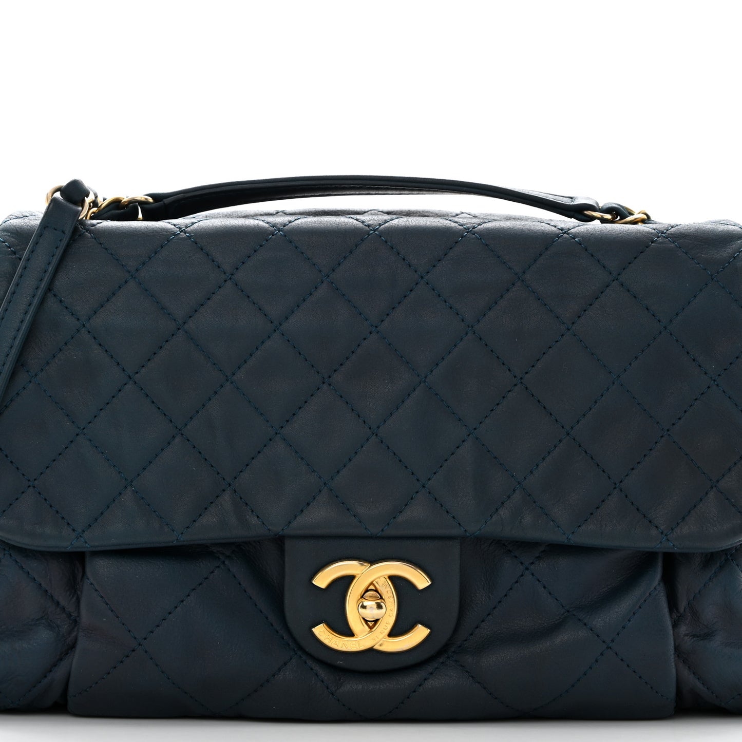 Iridescent Calfskin Large Chic Quilt Flap Dark Blue