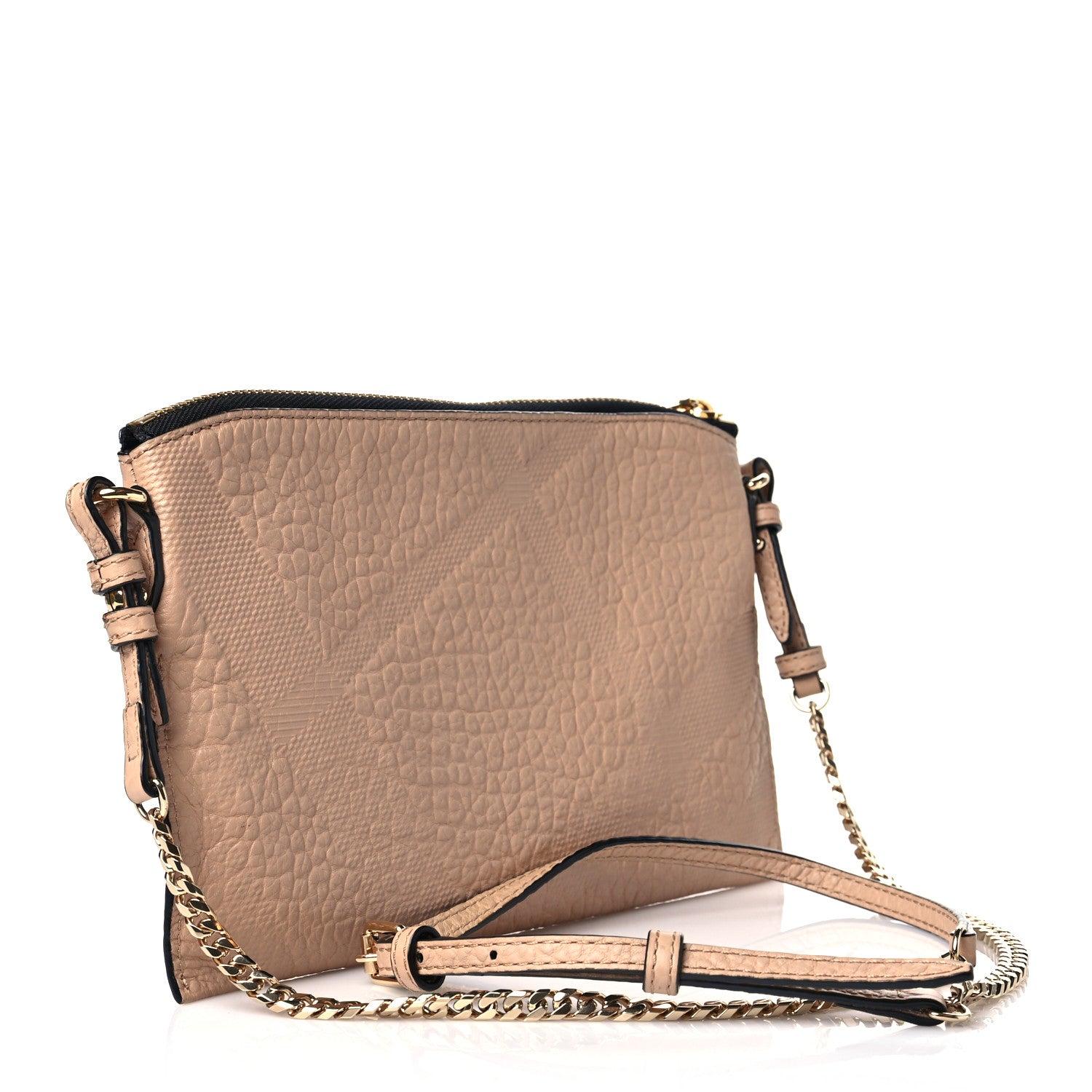 Burberry Signature Grain Calfskin Check Embossed Peyton Crossbody Clutch Bag Apricot 3 of 11