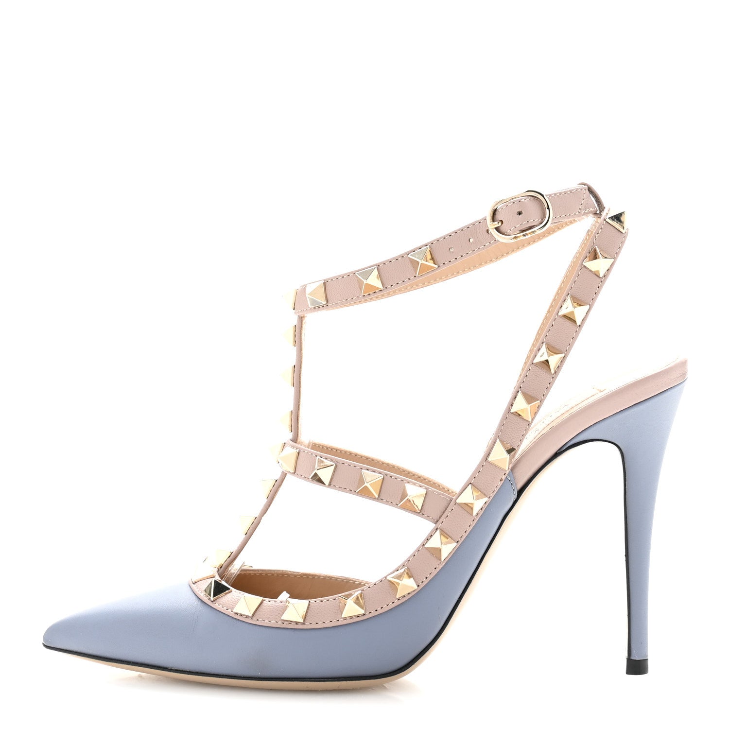 Valentino Garavani Calfskin Nappa Rockstud Ankle Strap 100mm Pumps 37 Grey Blue Poudre 1 of 10