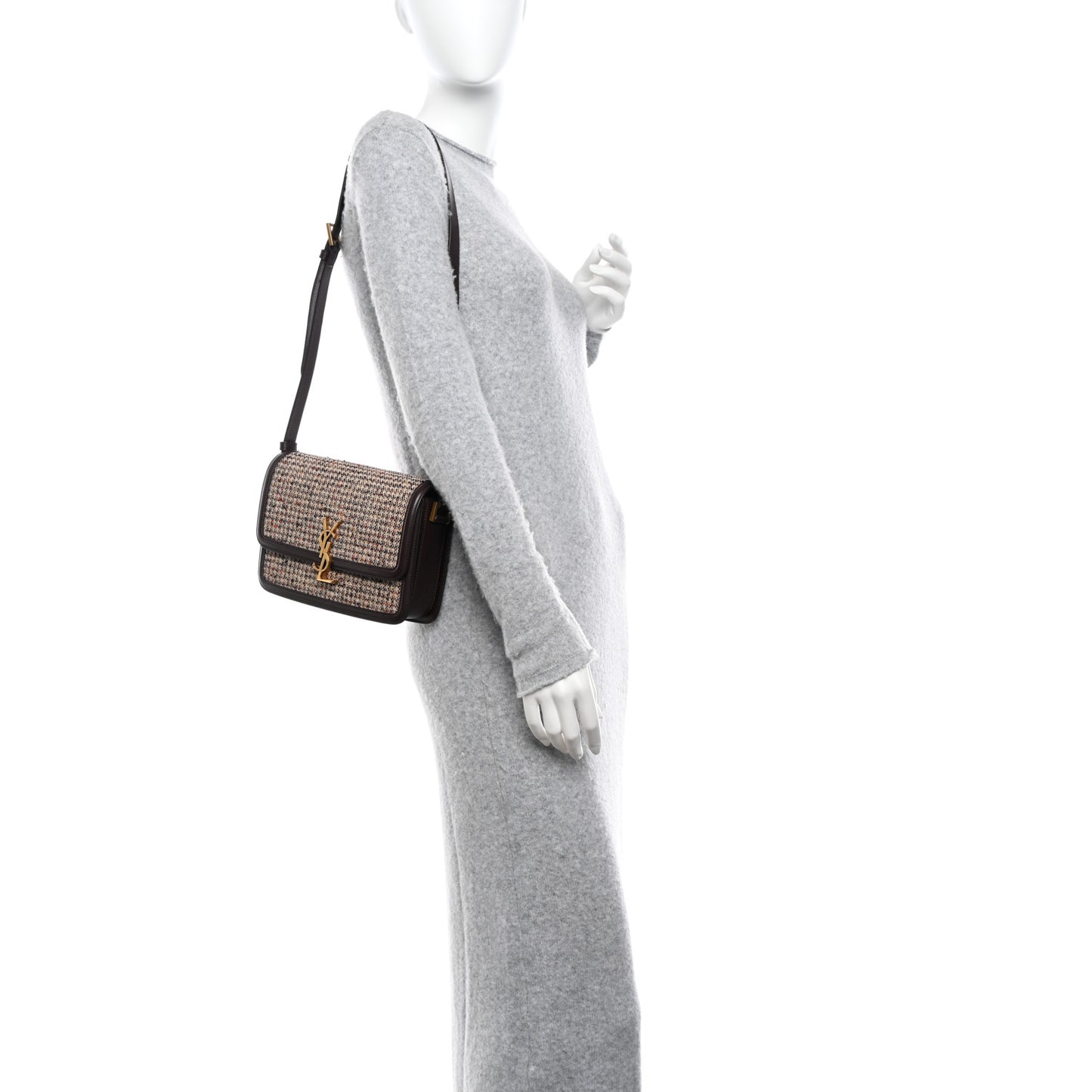 Tweed Houndstooth Medium Solferino Satchel Umber