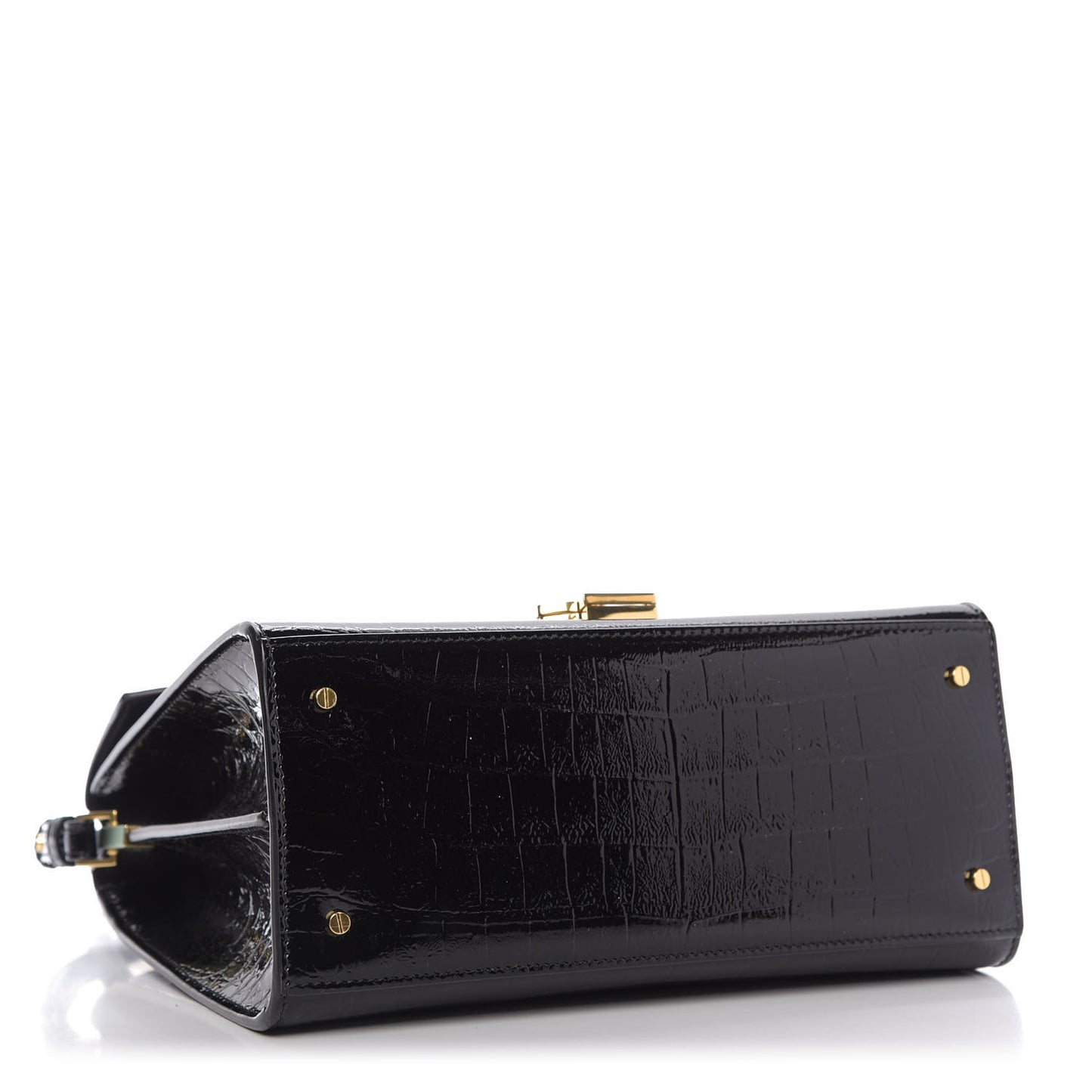 Patent Crocodile Embossed Medium Classic Monogram Cassandra Top Handle Black