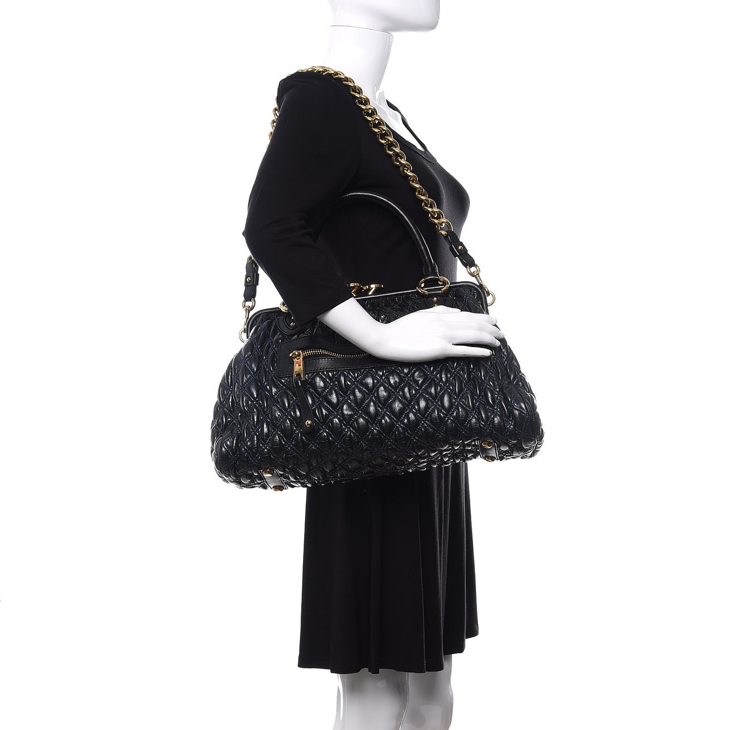 Calfskin Quilted Stam Navy