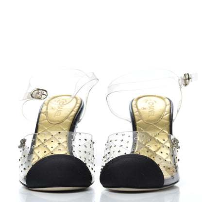 Chanel PVC Studded Grosgrain Cap Toe Pumps 38 Transparent Black 2 of 14