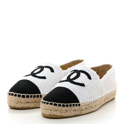 Chanel Tweed Grosgrain CC Espadrilles 40 White Black 3 of 8