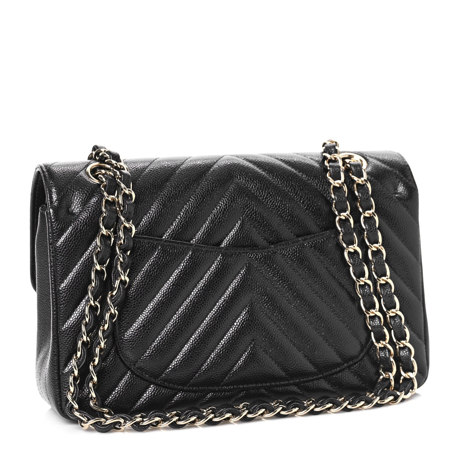 Chanel Caviar Chevron Quilted Small Double Flap Navy Blue 3 of 10