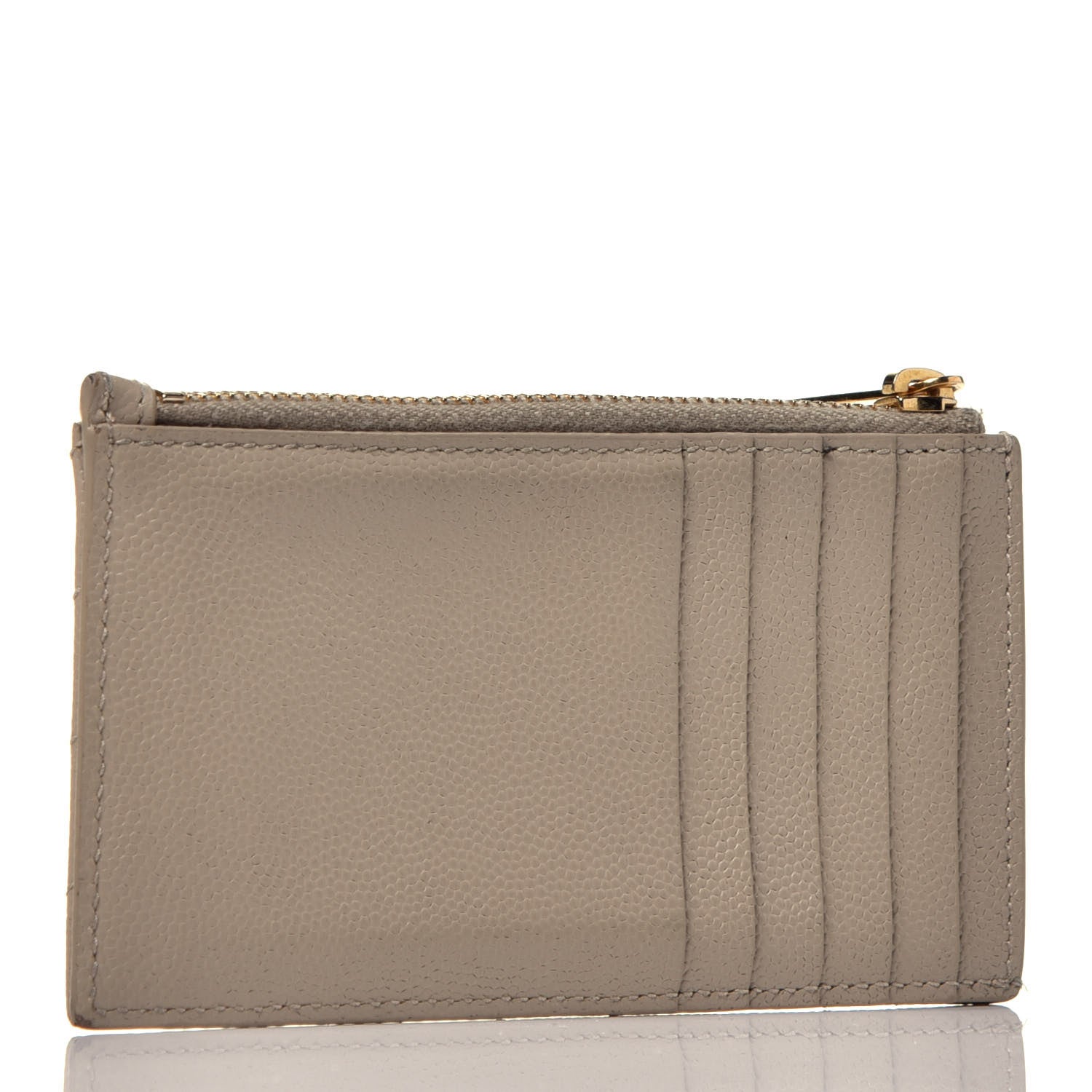 Saint Laurent Grain De Poudre Matelasse Chevron Monogram Fragments Zippered Card Case Sea Salt 3 of 7