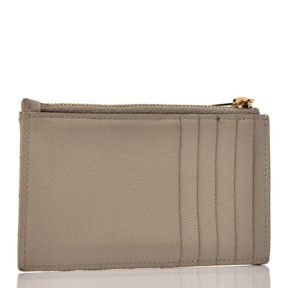 Saint Laurent Grain De Poudre Matelasse Chevron Monogram Fragments Zippered Card Case Sea Salt 3 of 7