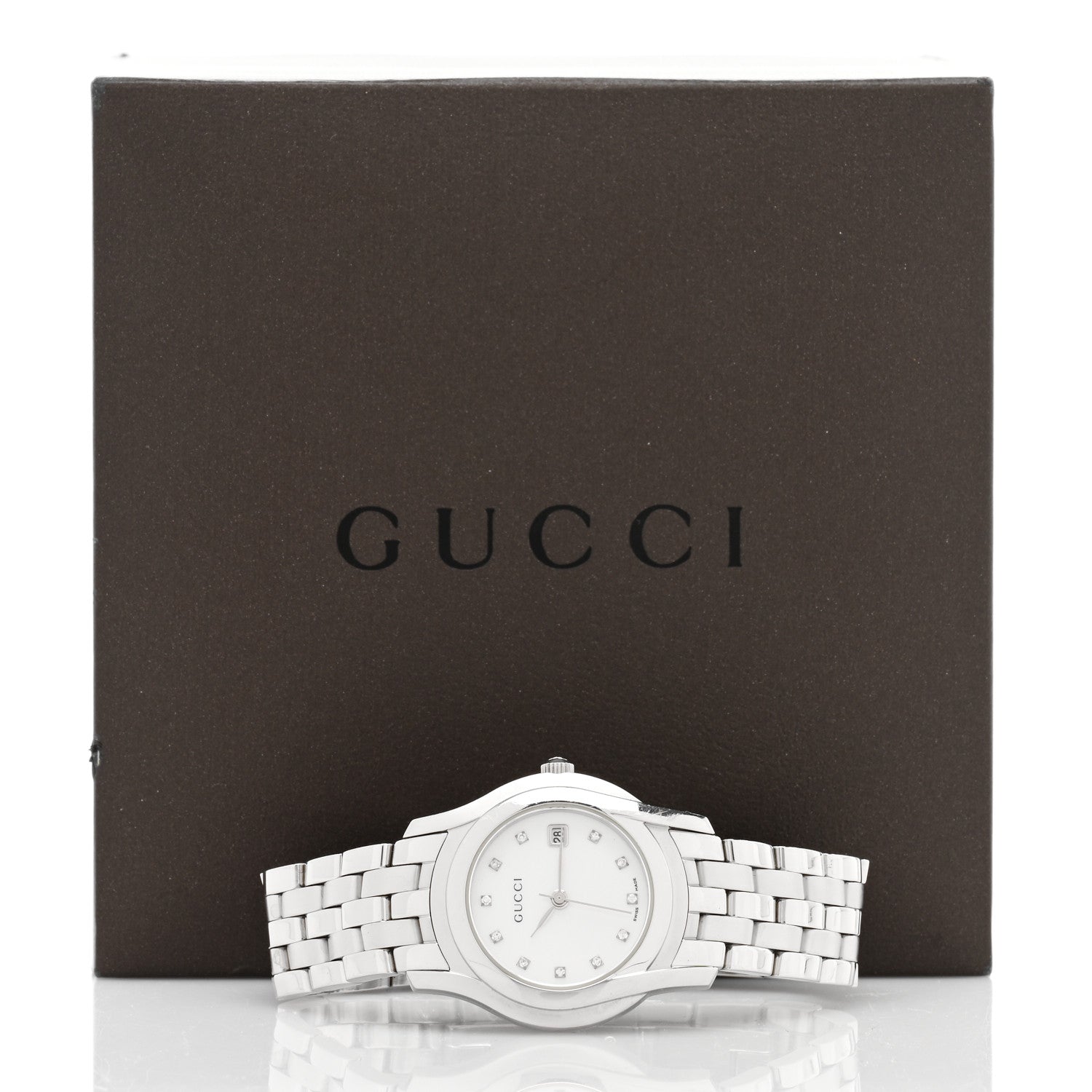 Gucci Stainless Steel Diamond Mother of Pearl 27mm 5500L Quartz Watch 5 of 5