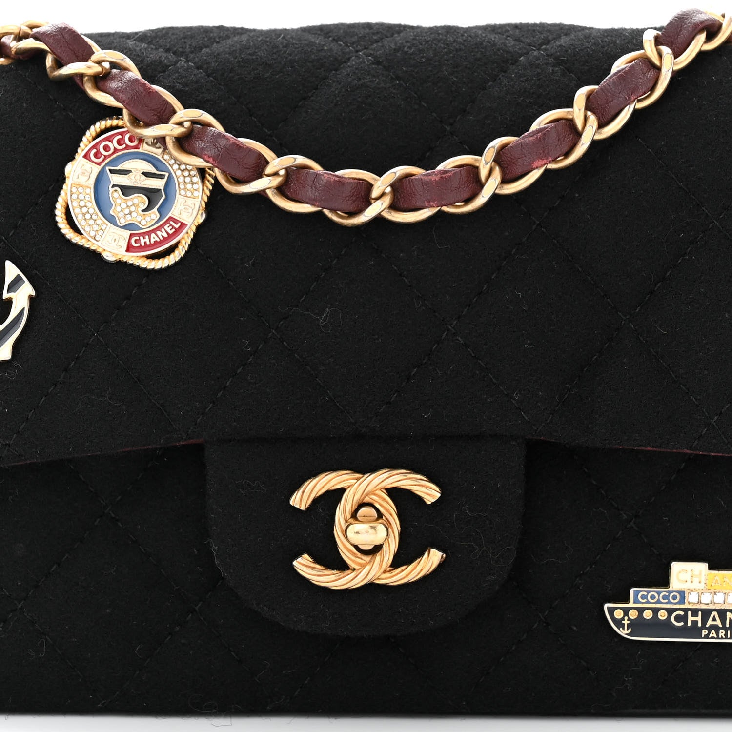 Chanel Felt Quilted Paris-Hamburg Charms Mini Rectangular Flap Black Dark Navy 8 of 10