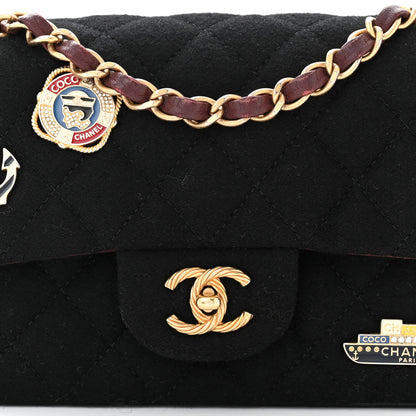 Chanel Felt Quilted Paris-Hamburg Charms Mini Rectangular Flap Black Dark Navy 8 of 10