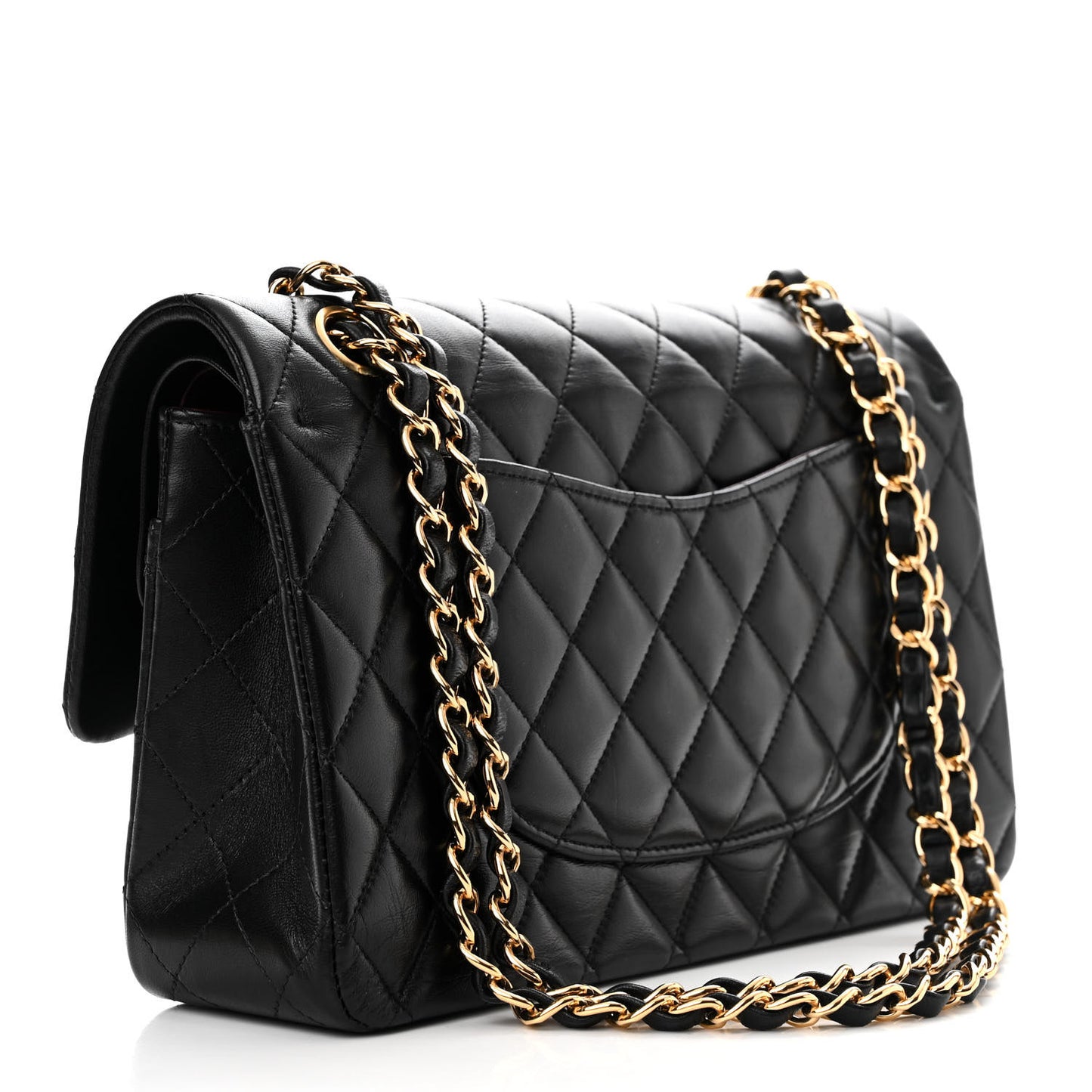 Lambskin Quilted Medium Double Flap Black