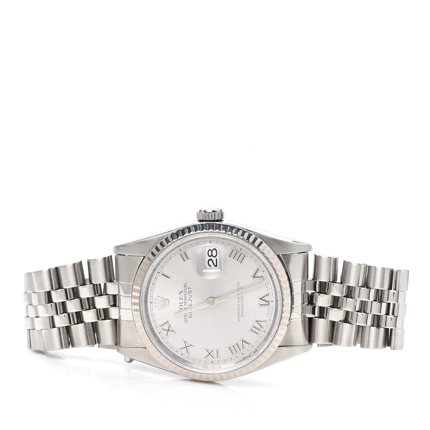 Stainless Steel 18K White Gold 36mm Oyster Perpetual Datejust Watch Silver Roman 16234