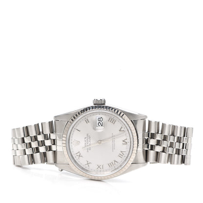 Rolex Stainless Steel 18K White Gold 36mm Oyster Perpetual Datejust Watch Silver Roman 16234 2 of 6