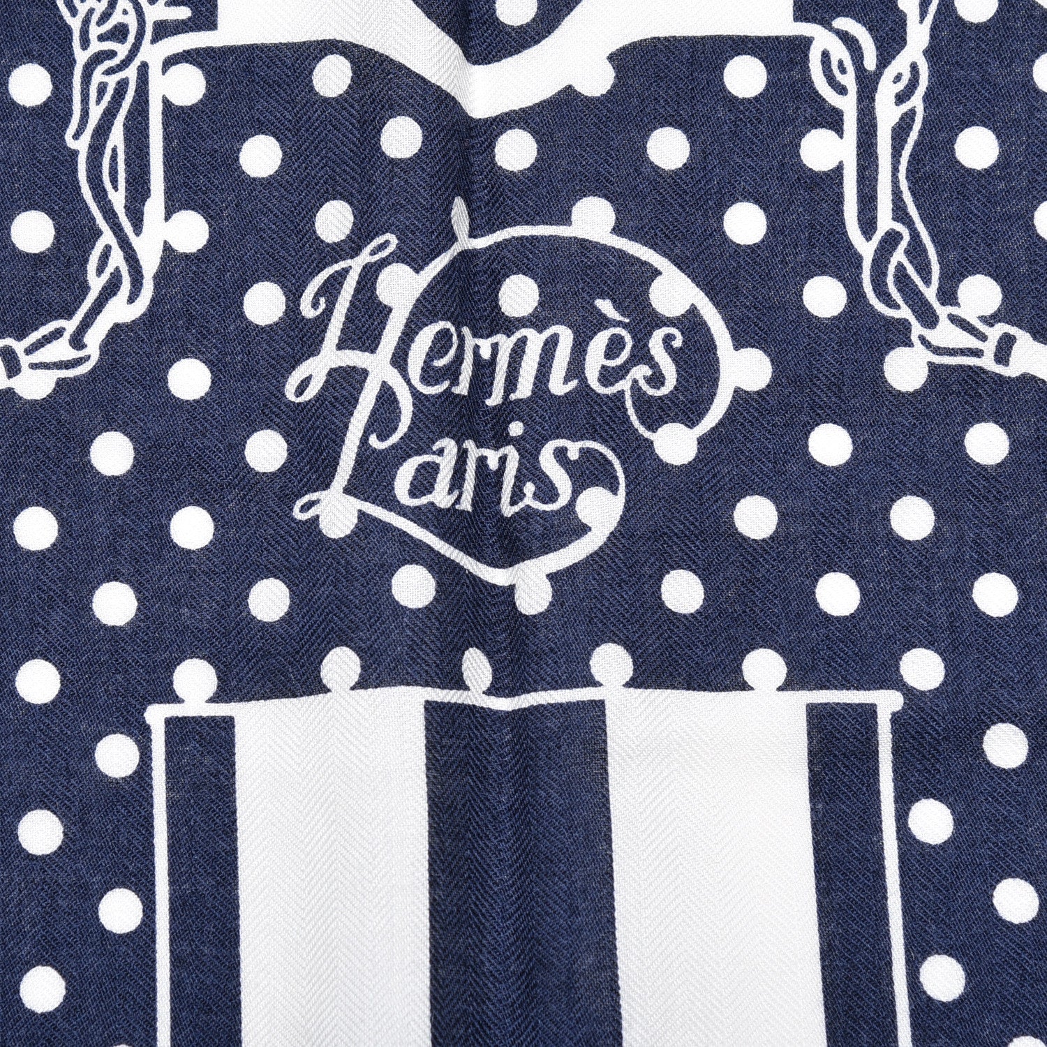 Hermes Silk Cashmere Grand Manege Bandana Shawl 140 Marine Blanc 6 of 8