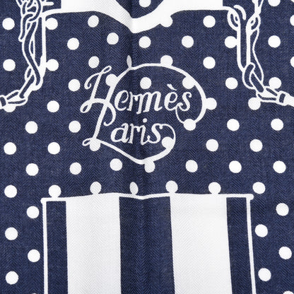 Hermes Silk Cashmere Grand Manege Bandana Shawl 140 Marine Blanc 6 of 8