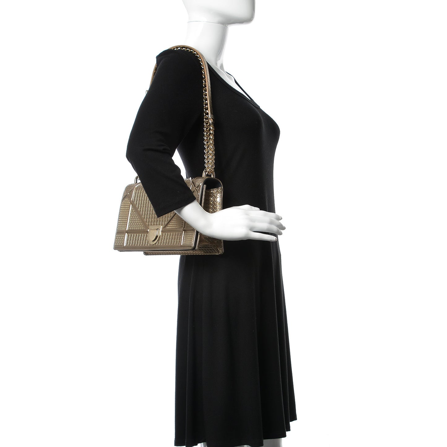 Metallic Patent Micro-Cannage Medium Diorama Flap Bag Gold
