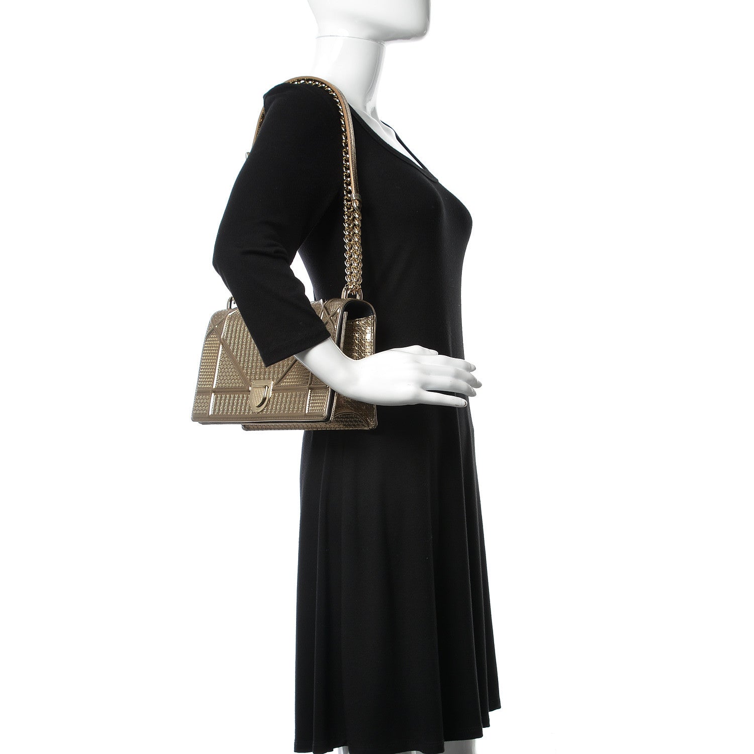 Christian Dior Metallic Patent Micro-Cannage Medium Diorama Flap Bag Gold 2 of 19