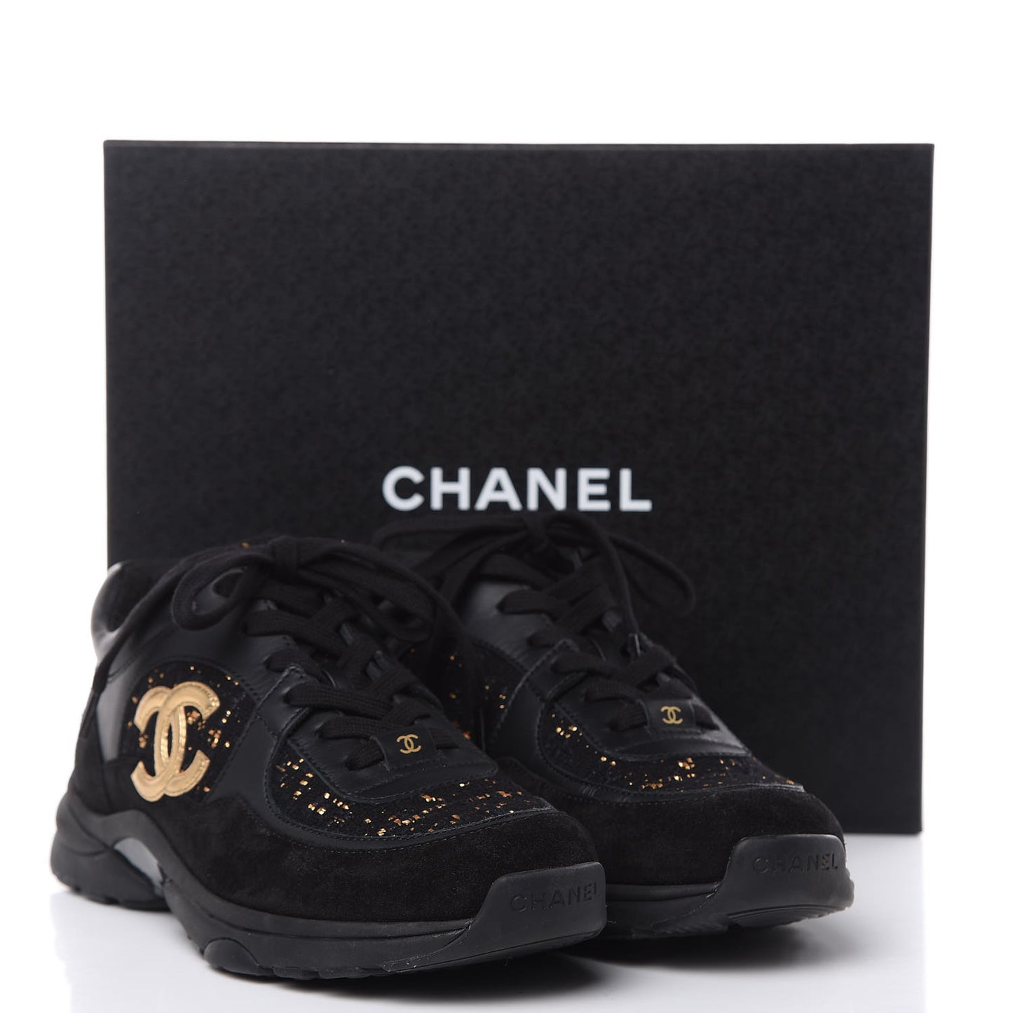 Suede Tweed CC Sneakers 38.5 Black Gold