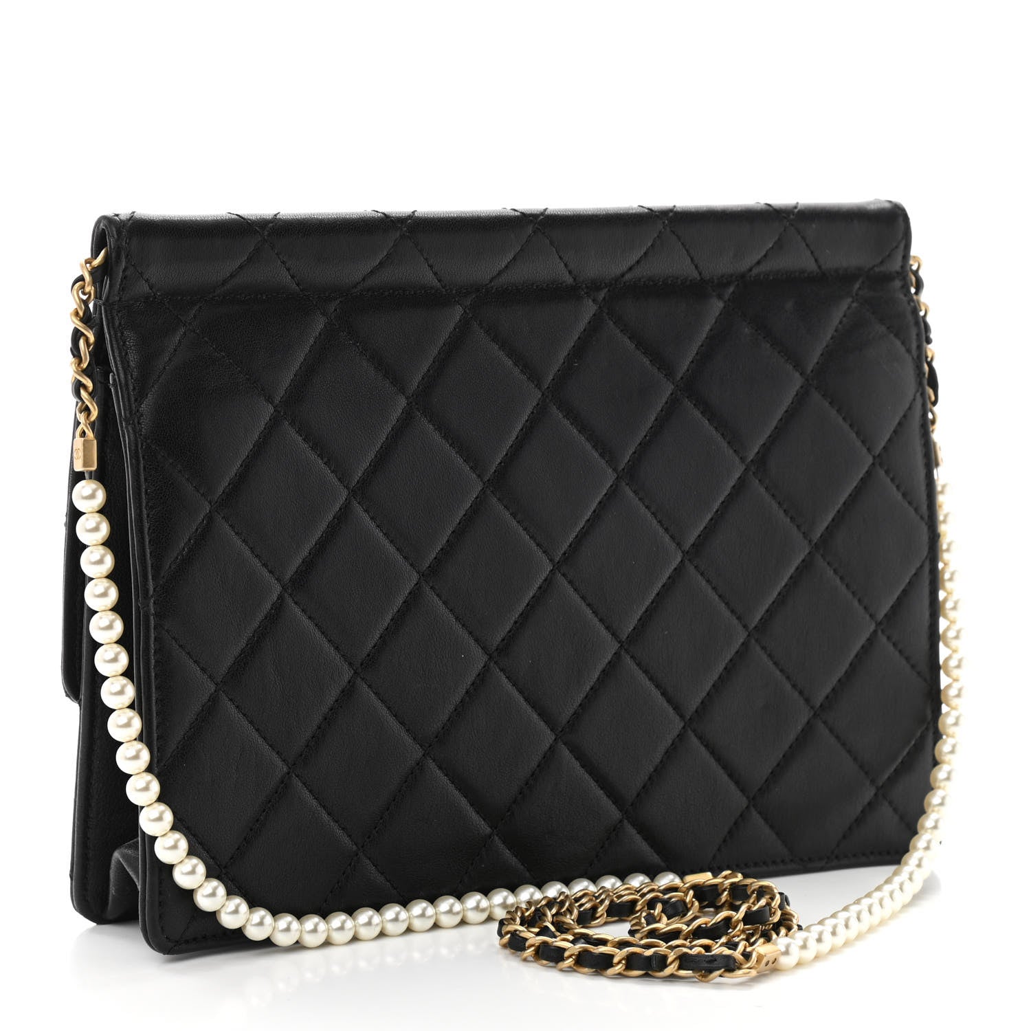 Chanel Lambskin Quilted Large Pearl Chain Flap Bag Black 3 of 10