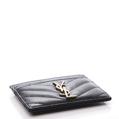 Saint Laurent Grain De Poudre Matelasse Chevron Monogram Credit Card Case Black 3 of 9