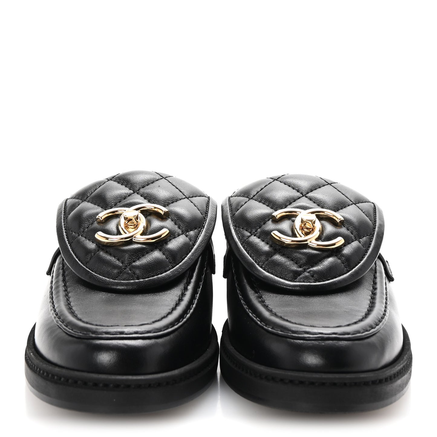 Lambskin Quilted CC Turnlock Mules 36 Black