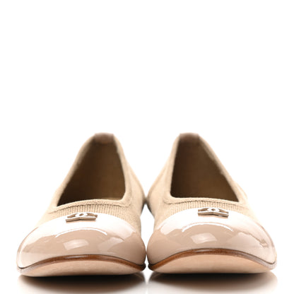 Chanel Fabric Patent CC Cap Toe Ballerina Flats 36.5 Beige 2 of 8
