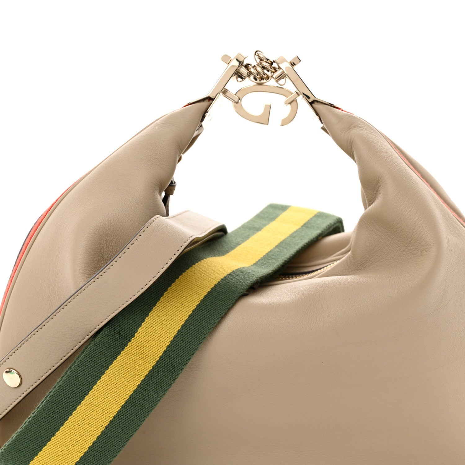 Gucci Aria Calfskin Web Large Attache Shoulder Bag Beige 8 of 10