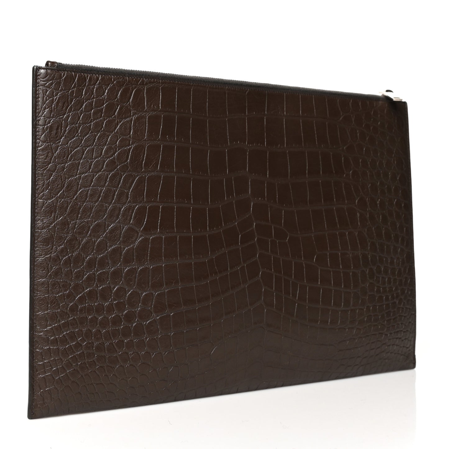 Calfskin Crocodile Embossed Large Sac De Jour Carryall Pouch Brown