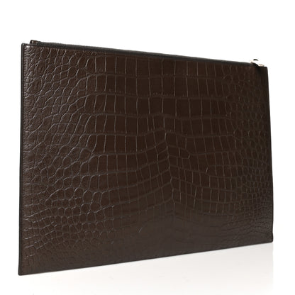 Saint Laurent Calfskin Crocodile Embossed Large Sac De Jour Carryall Pouch Brown 3 of 8