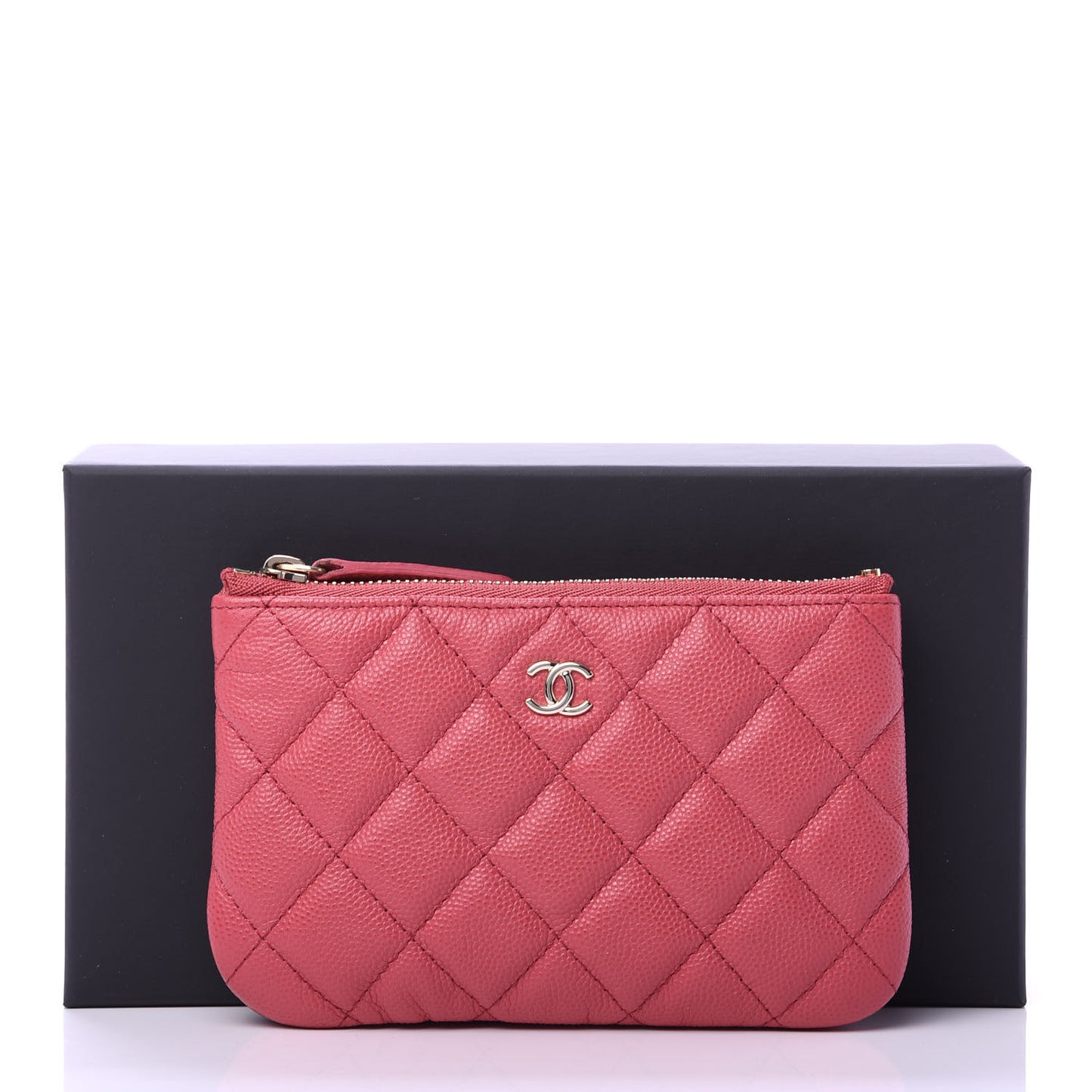 Caviar Quilted Small Cosmetic Case Dark Pink