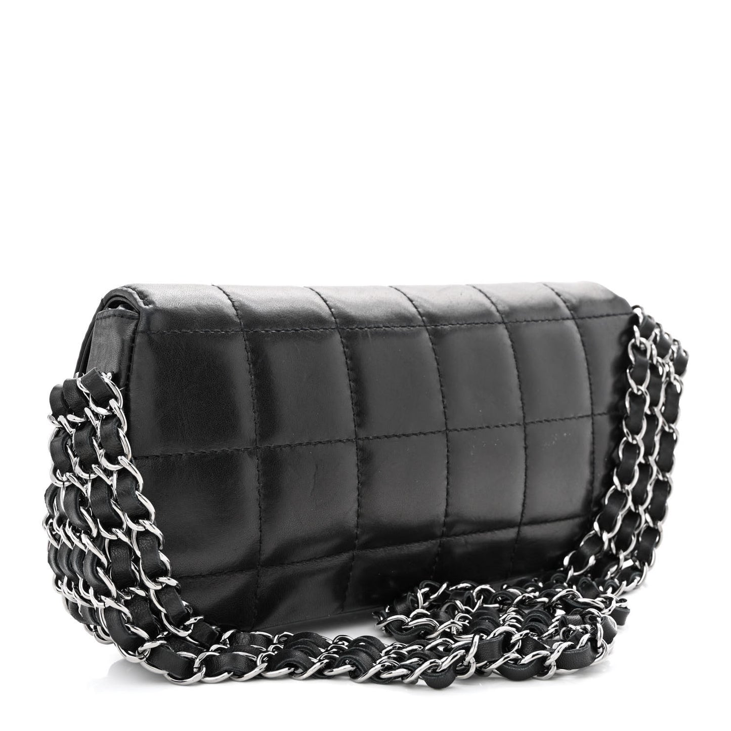 Lambskin Chocolate Bar Quilted Lambskin 3 Chain Flap Black