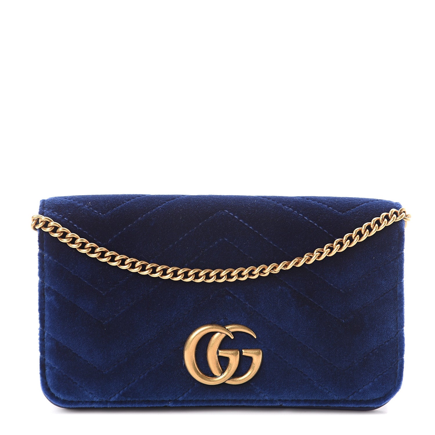 Gucci Velvet Matelasse GG Marmont Mini Bag Cobalt Blue 1 of 8