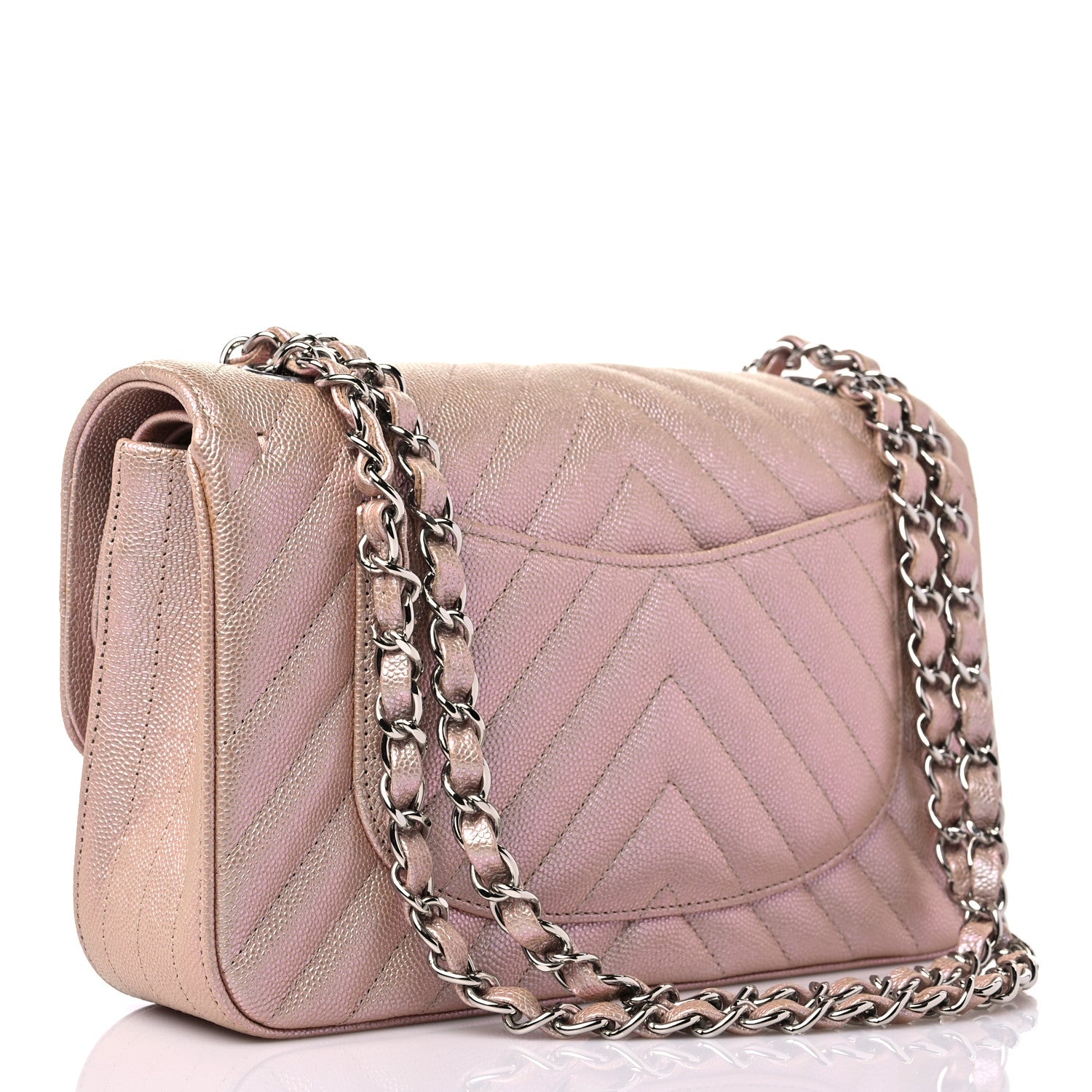 Chanel Iridescent Caviar Chevron Quilted Small Double Flap Light Gold 3 of 10