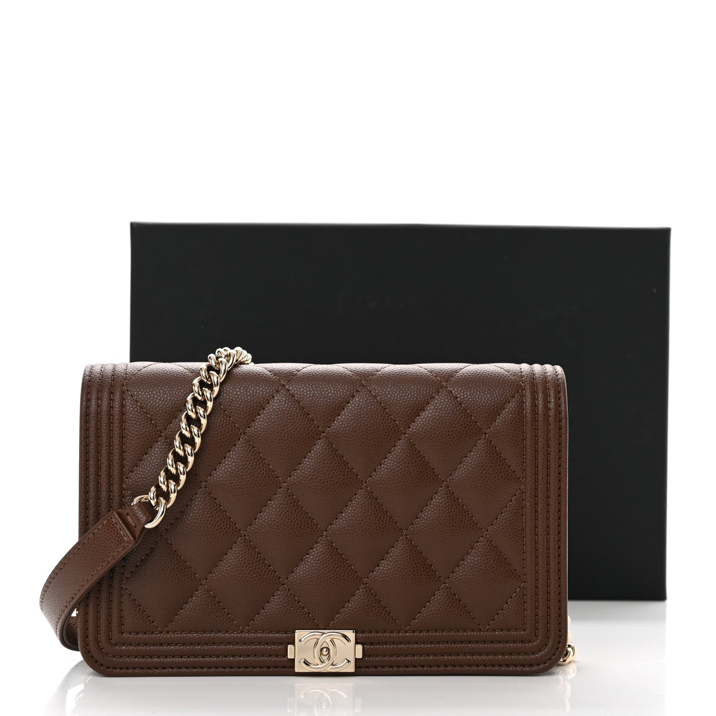 Caviar Quilted Boy Wallet On Chain WOC Dark Brown