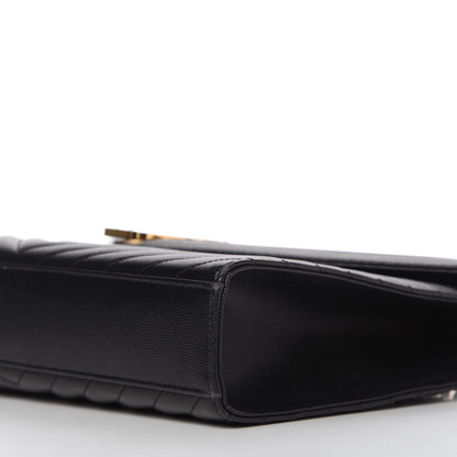 Saint Laurent Grain De Poudre Matelasse Chevron Large Monogram Satchel Black 6 of 9