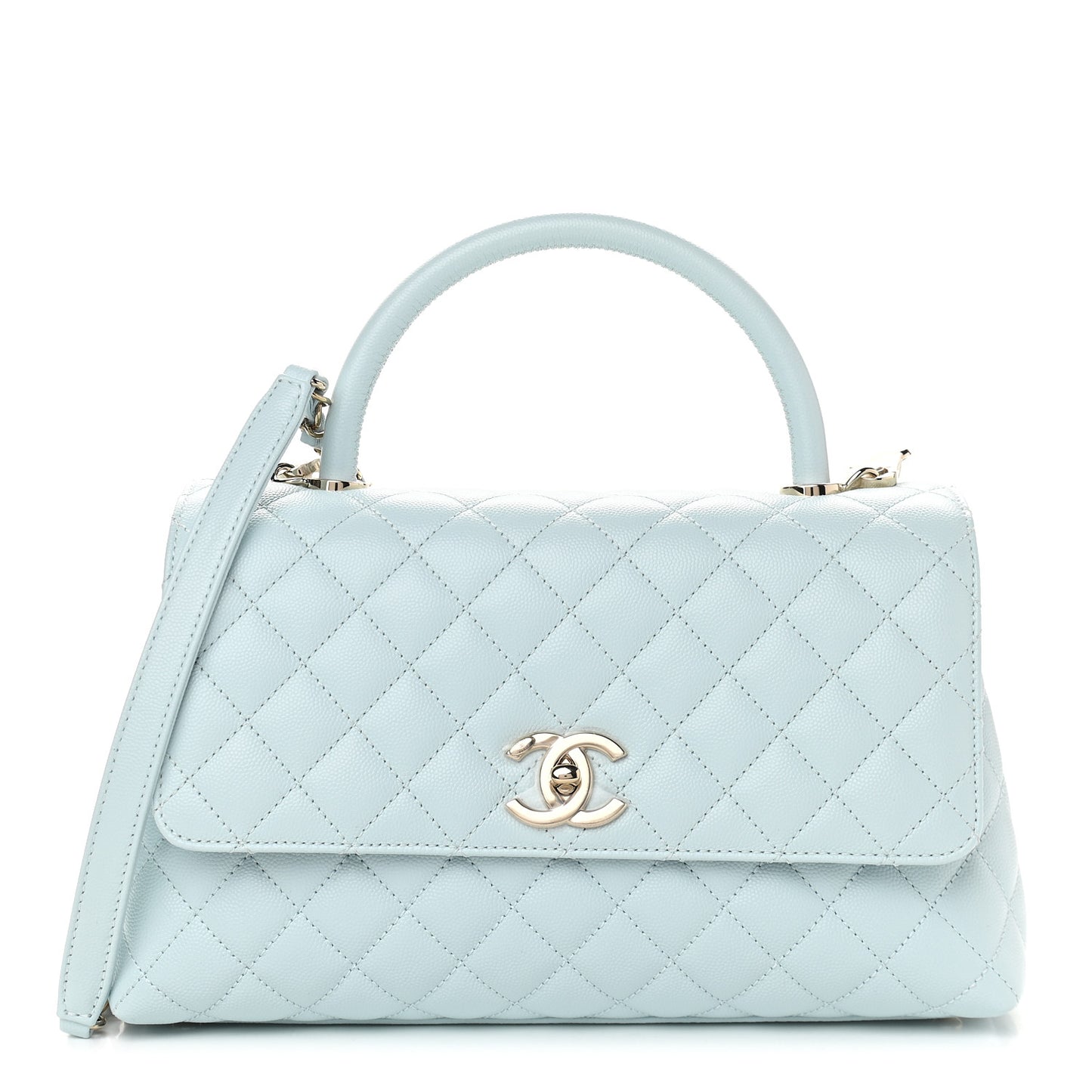 Caviar Quilted Small Coco Handle Flap Light Blue