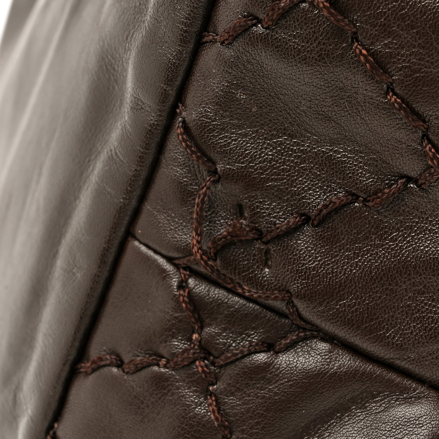 Calfskin Drawstring CC Bucket Bag Dark Brown