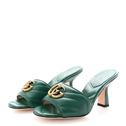 Gucci Nappa Matelasse GG Marmont 75mm Slide Sandals 35 Emerald 4 of 10
