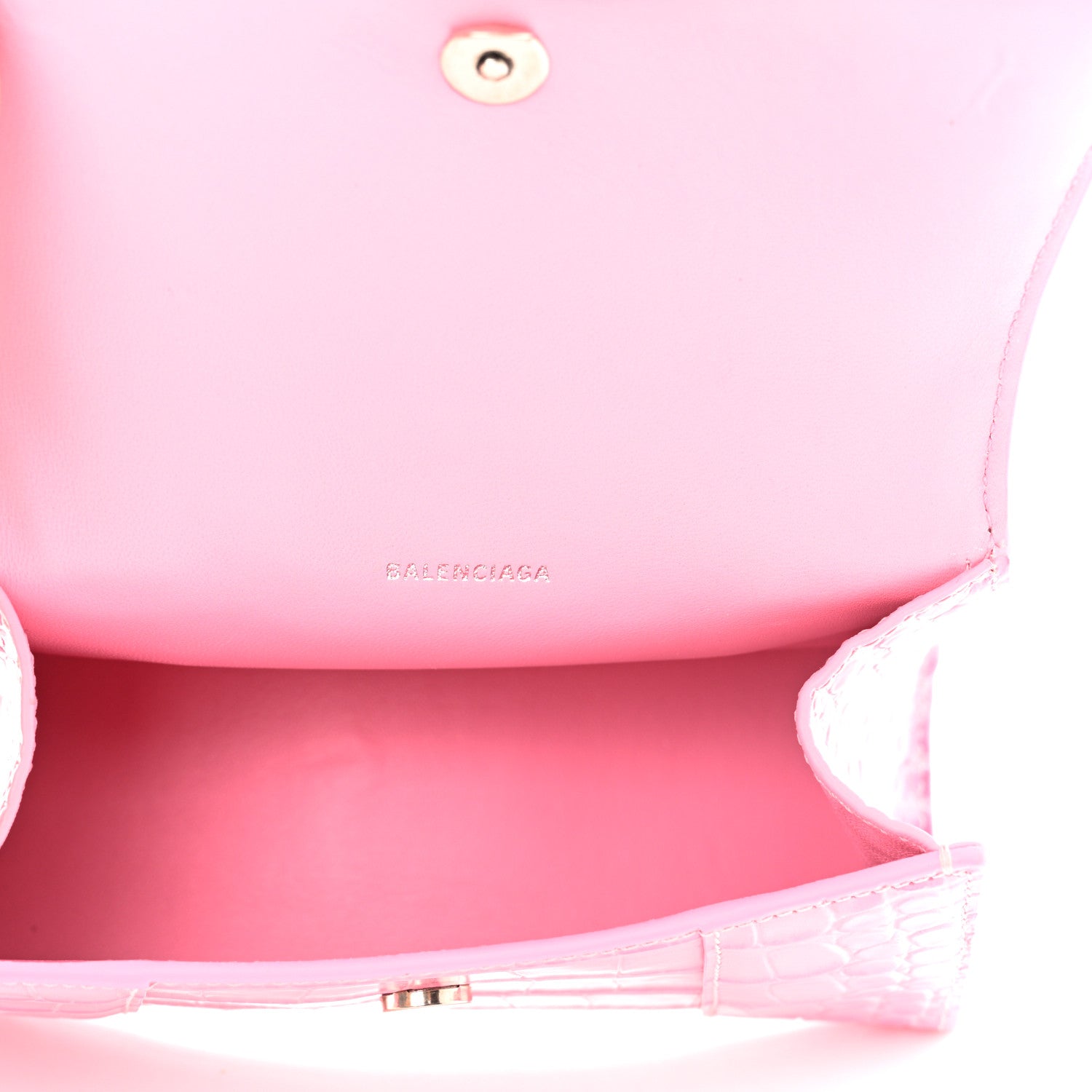 Balenciaga Shiny Calfskin Crocodile Embossed Hourglass Top Handle Bag XS Pink 5 of 11