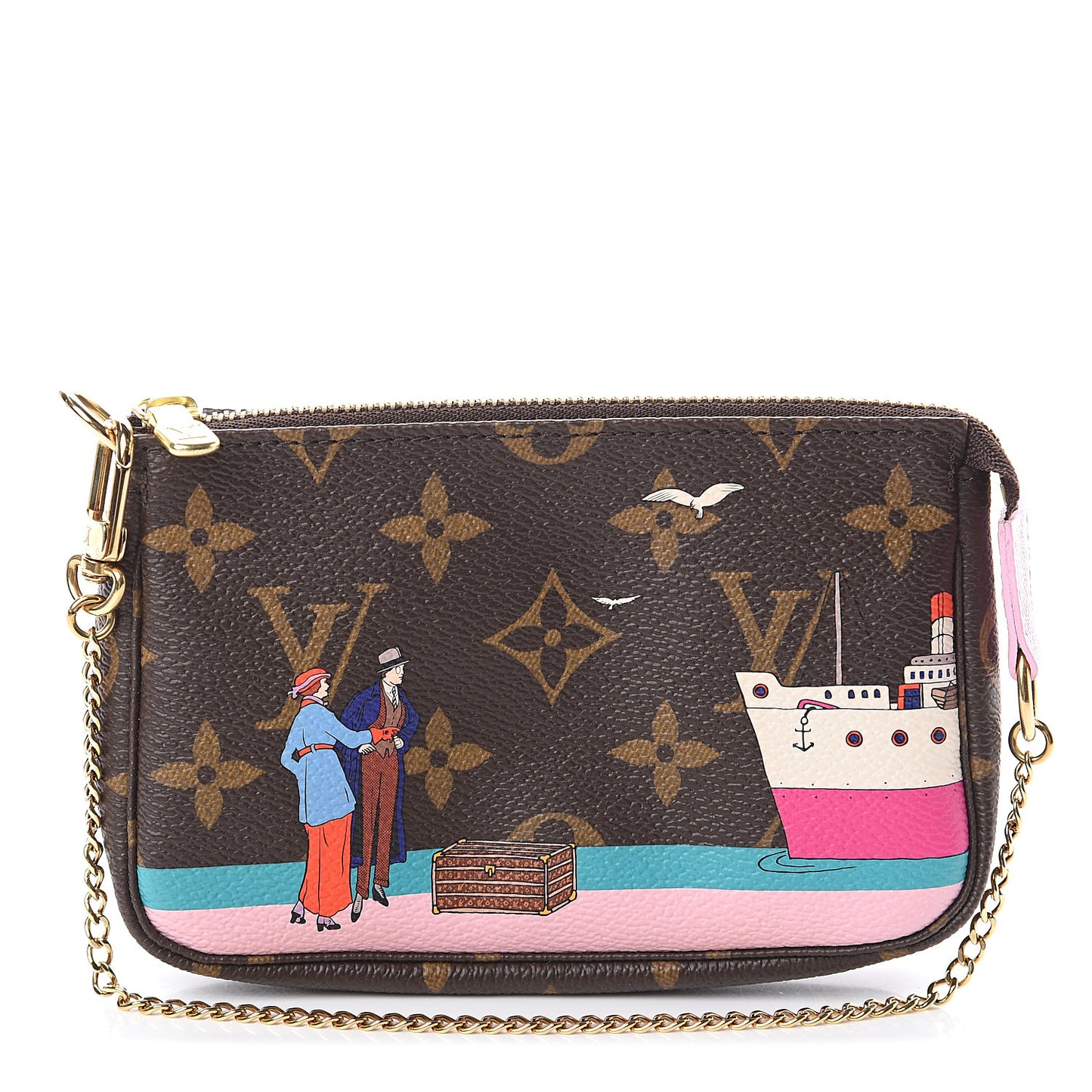 Monogram 2016 Christmas Animation Mini Pochette Accessories Rose Ballerine