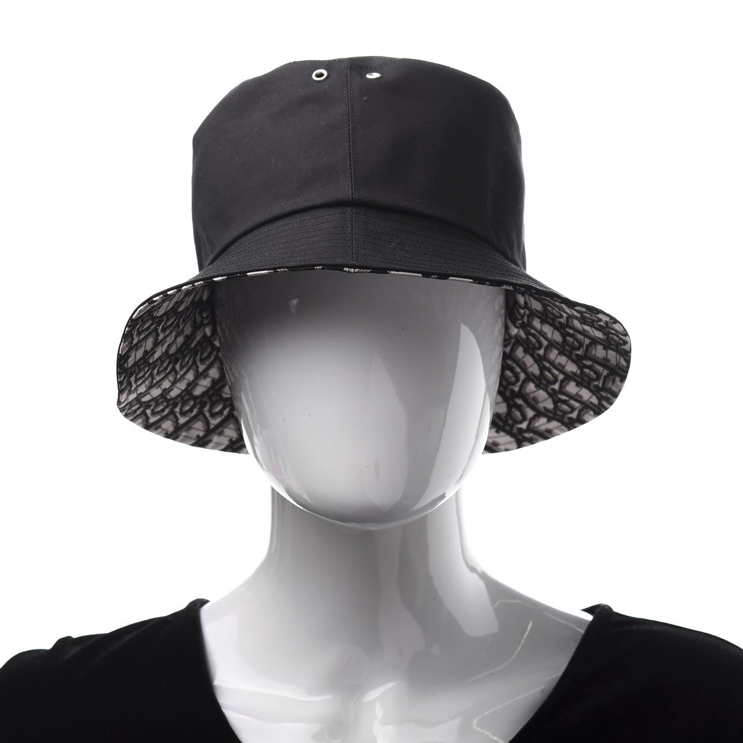 Christian Dior Polyester Cotton Oblique Teddy-D Brim Bucket Hat 58 Black 8 of 12