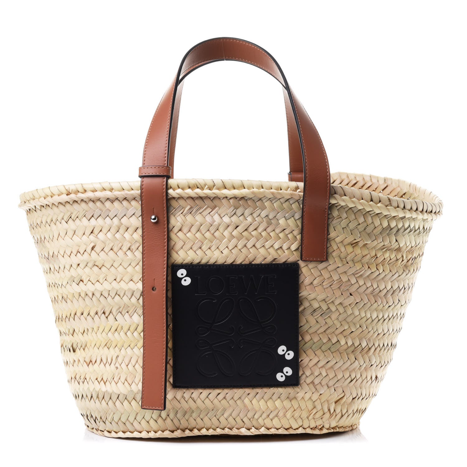 Loewe X MY NEIGHBOR TOTORO Raffia Dust Bunnies Basket Tote Bag Black Tan 1 of 4