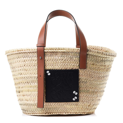Loewe X MY NEIGHBOR TOTORO Raffia Dust Bunnies Basket Tote Bag Black Tan 1 of 4