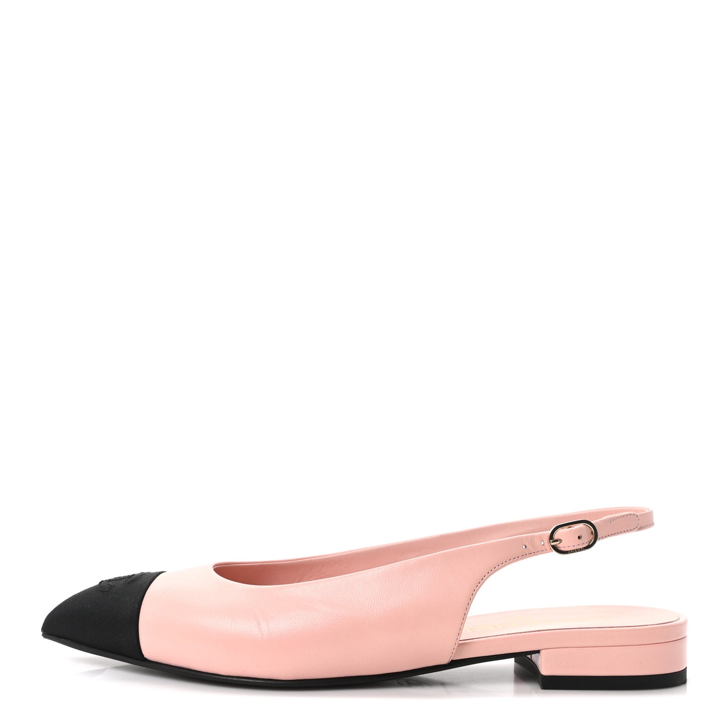 Goatskin Grosgrain Pointed Toe CC Slingback Flats 38 Pink Black