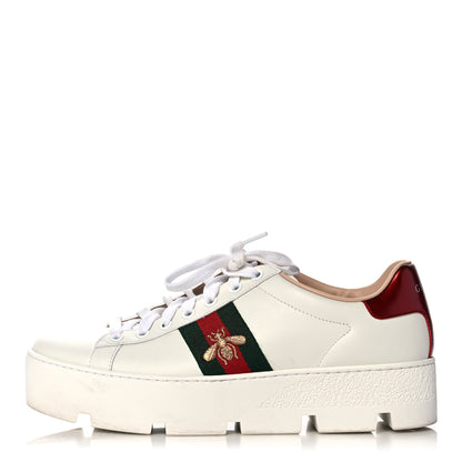 Gucci Calfskin Web Bee Embroidered Womens Ace Platform Sneakers 38.5 White 1 of 11