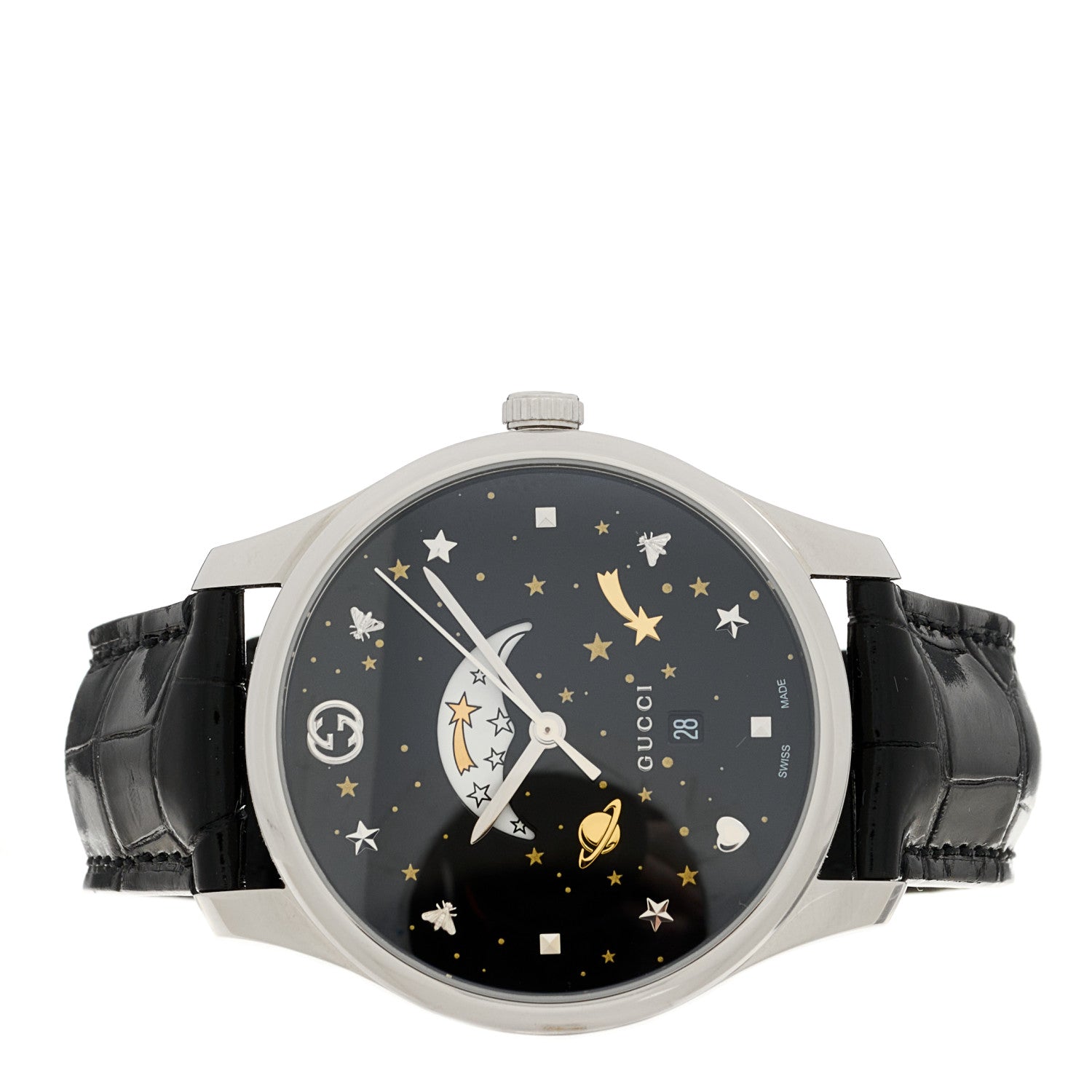 Gucci Stainless Steel Alligator 40mm G-Timeless Moonphase Star Planet Quartz Watch Black 2 of 5